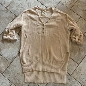 Free People We the Free Cream Button Henley Knit Sweater